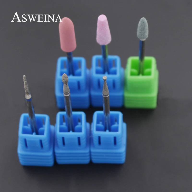 ASWEINA 6 шт. Алмазная керамическая каменная дрель для ногтей набор пилок для ногтей вращающаяся электрическая полированная маникюрная мельница аксессуары для ногтей