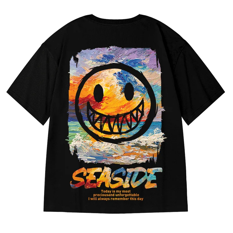 

Ghost Face Little Devil National Fashion Oversize Short-Sleeved T-shirt Men's Large Size Couple BF Loose Cotton Weight-Catcher