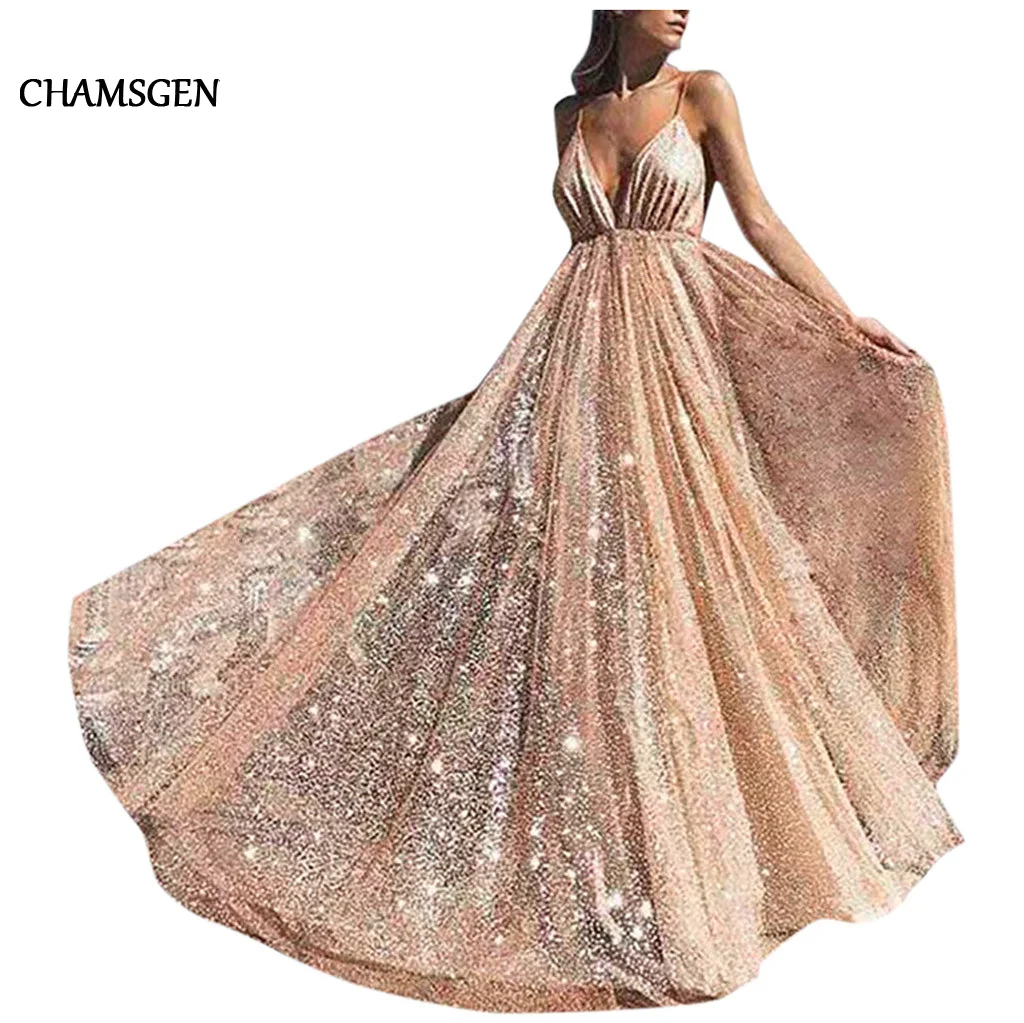 Женское вечернее платье с блестками CHAMSGEND длинное шифоновое для выпускного