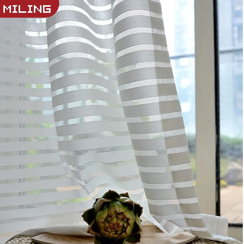 

Weaving Horizontal Stripes Transparent Curtains for Living Room Bedroom Balcony Home Decoration Tulle for Windows Curtains