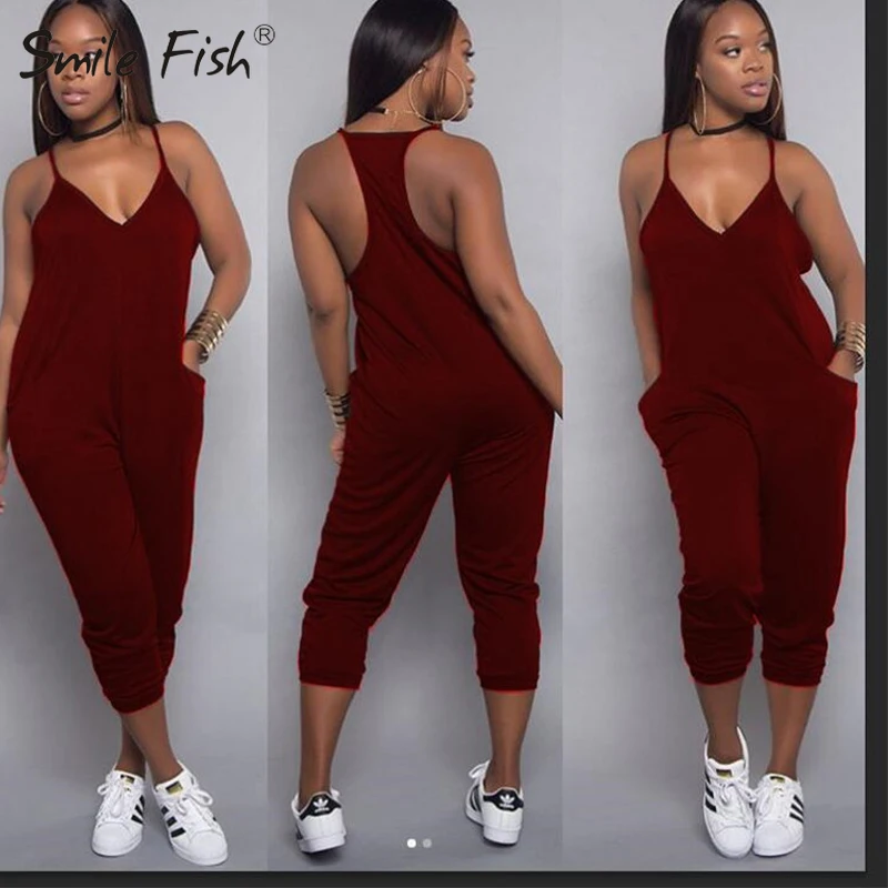 

Long Jumpsuit Pencil Pants Casual Pockets Loose Cotton Overall Playsuits Solid Mono Mujer Summer Womens Sleeveless Rompers M0455