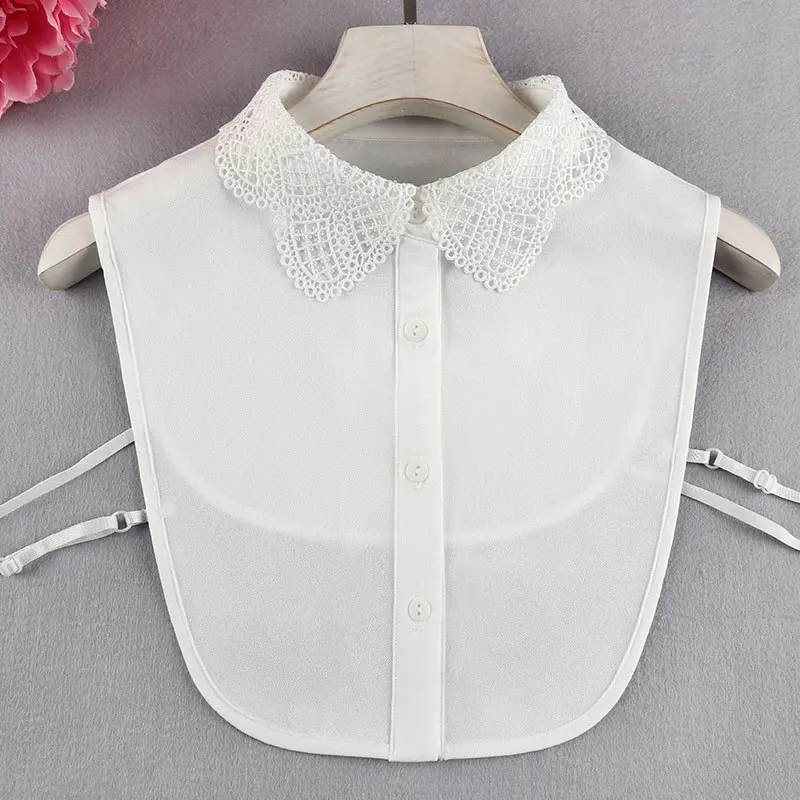 

Женская шифоновая блузка, белая/черная однотонная блузка со съемным воротником