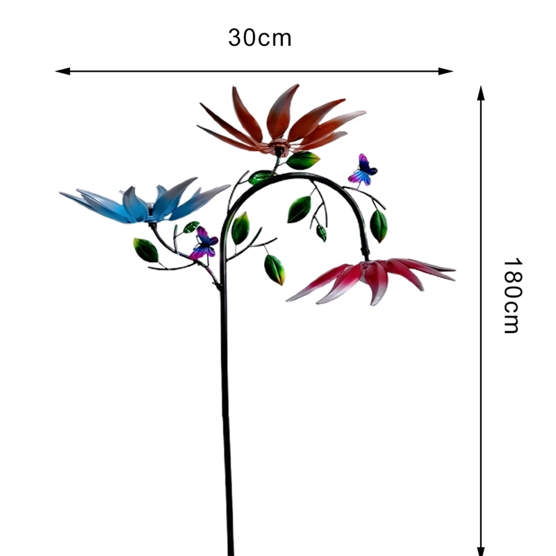 

Large Metal Flowers Tree Wind Spinners Garden Decoration Colorful Butterflies and Spinning Flowers Stakes for Lawn Yard Decor