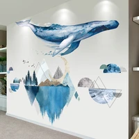 whale fish wall stickers diy mountain river wall decals for kids rooms baby bedroom children nursery bathroom house decoration