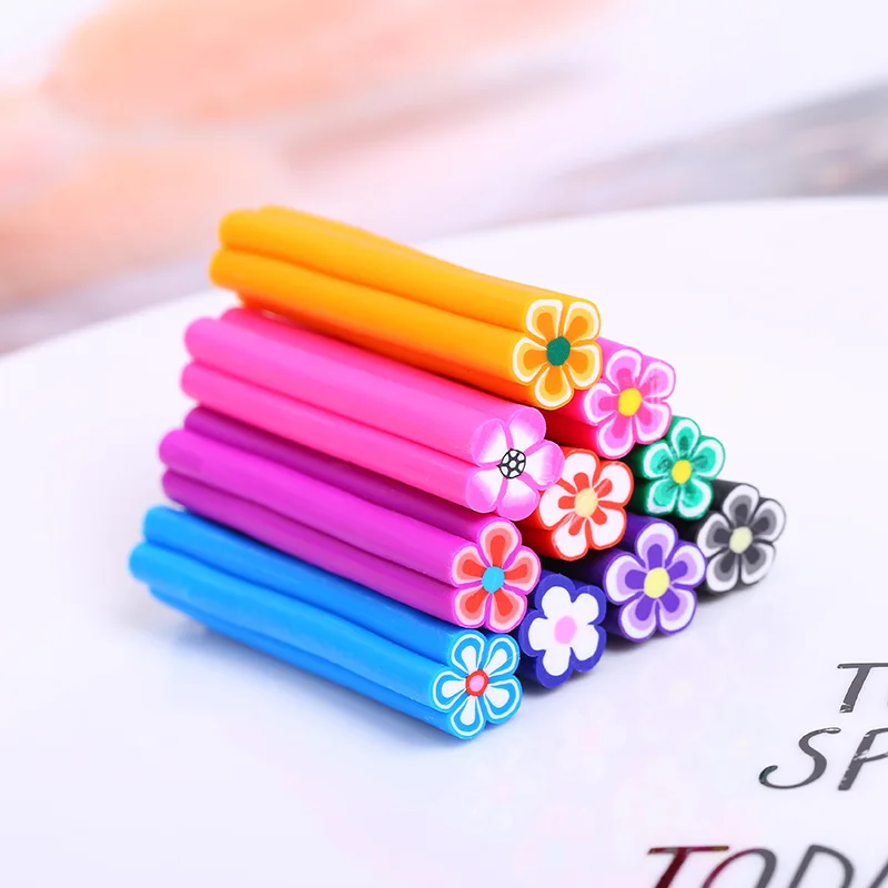 Flower 10 шт. мультфильм фрукты цветок Сердце Хэллоуин украшения фимо полимерные глиняные палочки DIY разрезать ломтики слизи аксессуары для ногтей 10*50 мм - Цвет: Flower