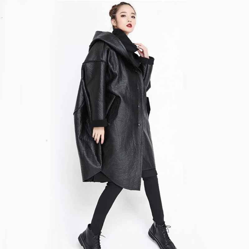 TWOTWINSTYLE свободный крой с капюшоном черная из искусственной кожи толстая большой