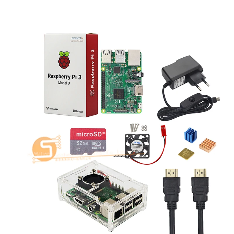 

Raspberry Pi 3 Model B+/3 Starter Kit + Case +32G Card + Fan + Power Adapter + HDMI Cable + Heat Sink for RPI 3/3b+