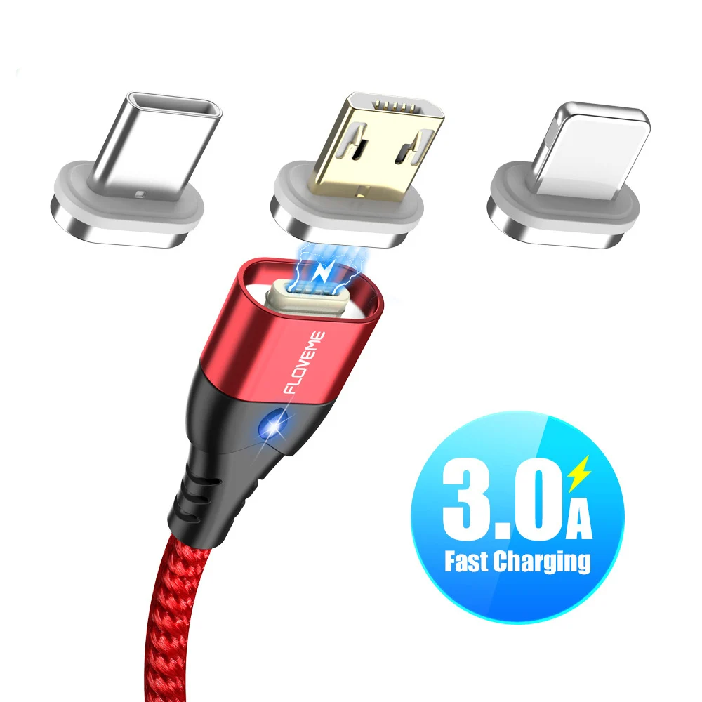 Магнитный USB кабель KISSCASE Micro Type C для iPhone Samsung 1 м 3 А светодиодный usb быстрой зарядки