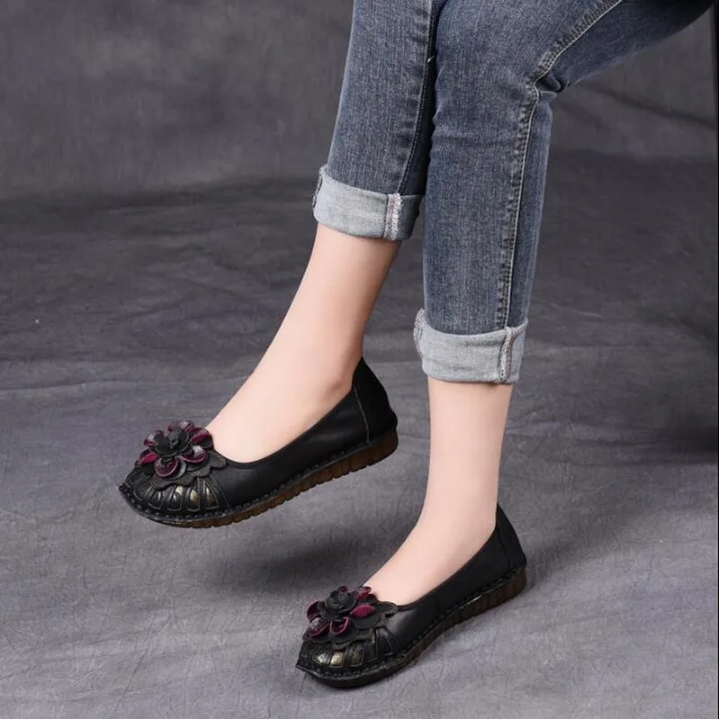 2020 Spring Ladies Fashion Brand Women Shoes Handmade Comfortable Shoes Genuine Leather Loafers Soft Leather Women Flats Shoes
