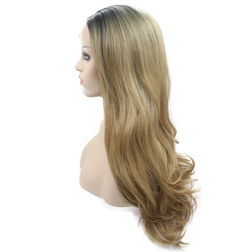 

Long Curly Synthetic Lace Front Wig Middle Deep Part Cosplay Daily Use Blonde Brown Hair Frontal Glueless Wigs For Black Women
