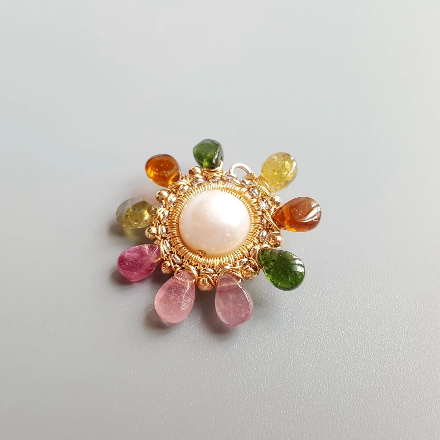 LiiJi Unique Genuine Stone Tourmalines Diopsides Pearl Pendant S925 Sterling Silver Planet Series Handmade Double Color Pendant