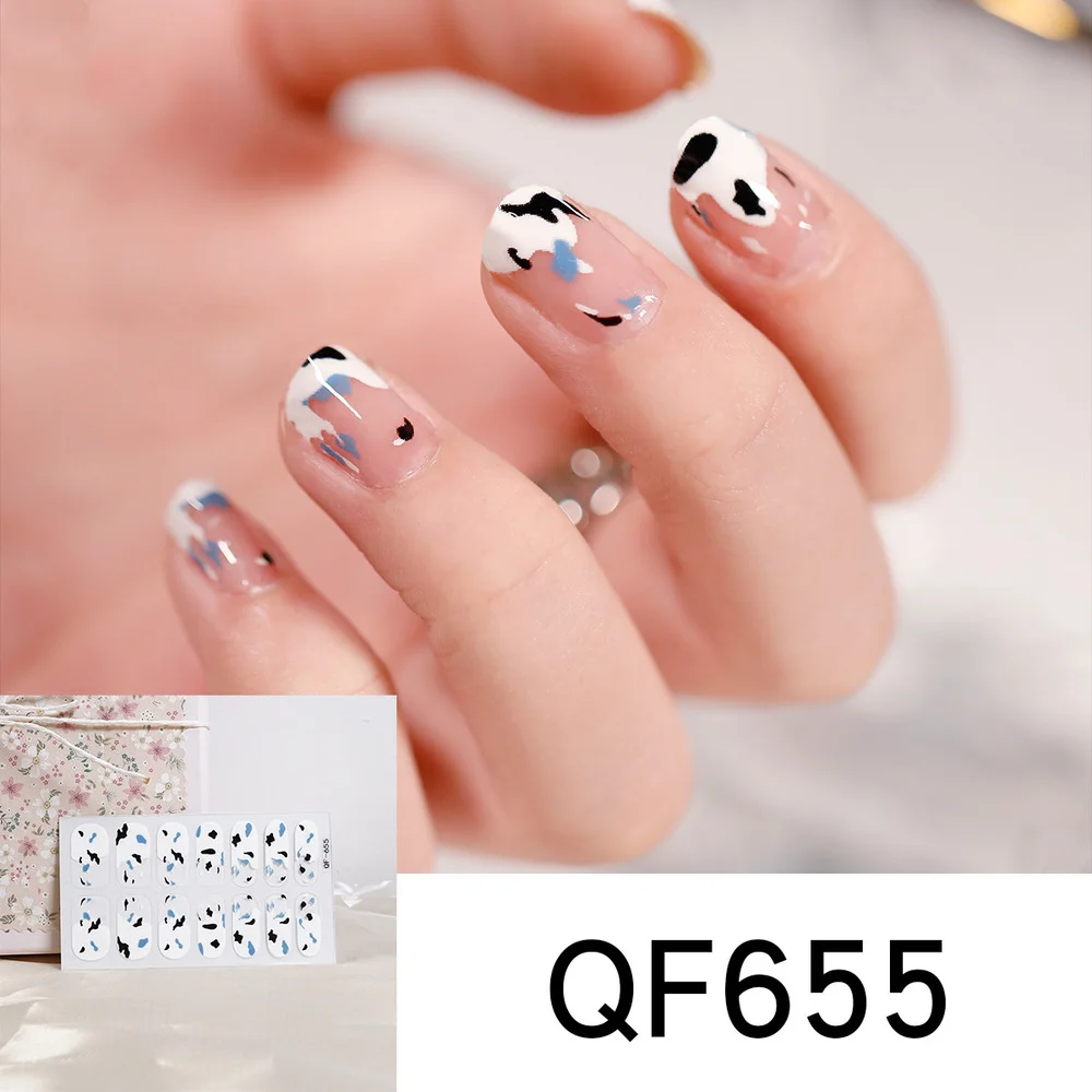 

14tips/sheet Full Cover Wraps Nail Stickers Strips Cow Nail Art Decorations Heart Designs Glitter Powder Nail Polish Nail Art