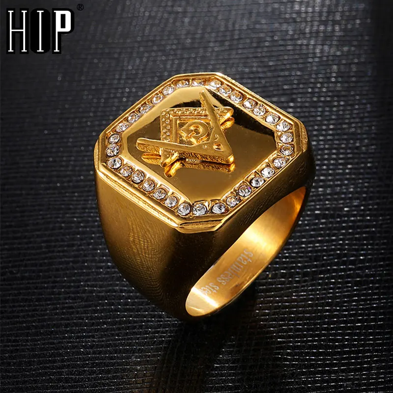 Мужские масонские кольца в стиле хип хоп из нержавеющей стали микро стразы для