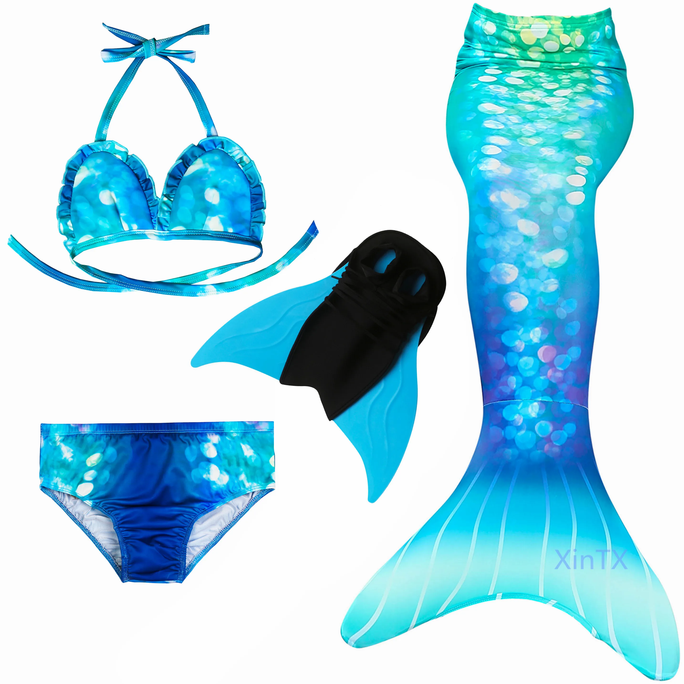 swimsuit with fin Новые модные плавательные хвосты русалки для детей, летняя пляжная одежда для девочек, купальные костюмы, костюм русалки - Цвет: swimsuit with fin