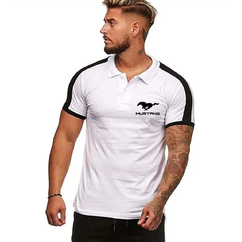 

2020 new Mens Short Sleeve for Mustang Car Logo T-shirt Men's Polo Shirt Summer casual male solid colour Cotton Fashion Tops