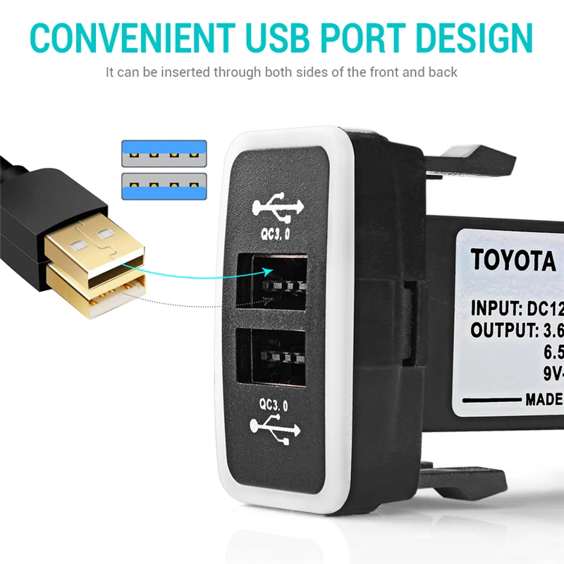 Универсальное быстрое зарядное устройство MICTUNING Qualcomm 3 0 для Toyota с двойным USB