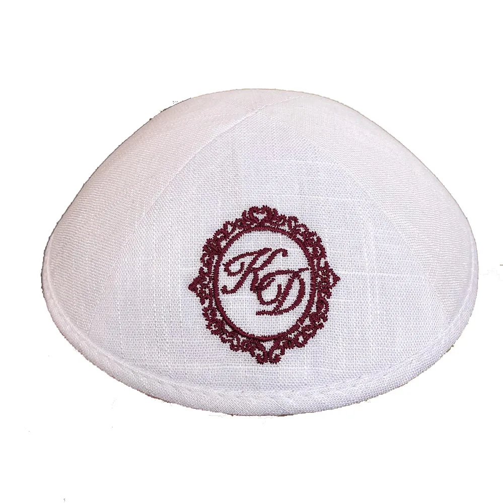 Льняной кипот цвета слоновой кости KIPPOT KIPPAH с золотой вышивкой логотипа для