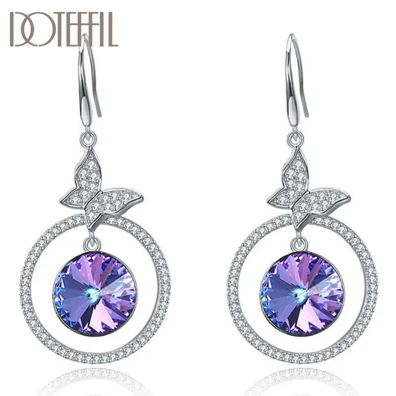 

DOTEFFIL 925 браслеты бабочки из серебра высшей пробы бабочка AAA циркон фиолетового и зеленого цвета с украшением в виде кристаллов серьги-подвес...