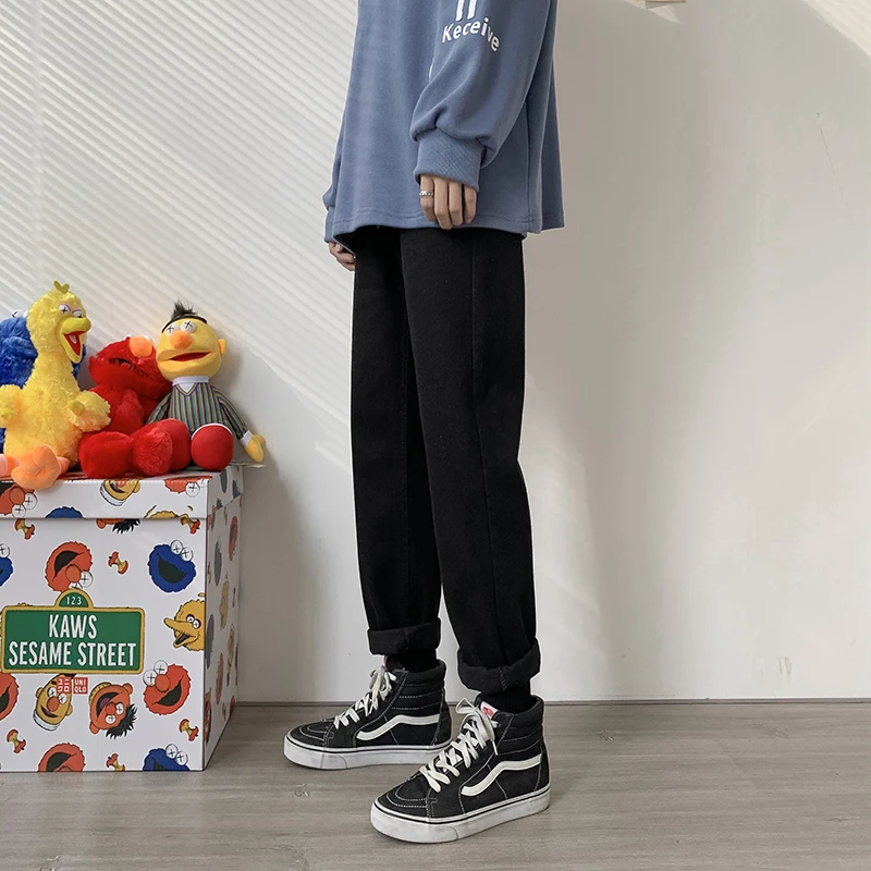 

Jeans Men Ankle-length Oversize 3XL Button Fashion Casual Baggy Trousers Male Denim Korean Style Chic All-match Streetwear Slim