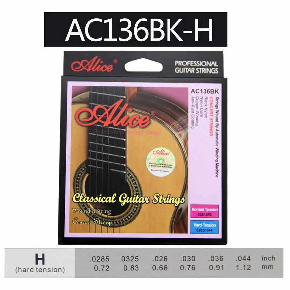 AC136BKH Новые Классические гитарные струны Alice AC136BK с черными нейлоновыми гитарными аксессуарами - Цвет: AC136BKH
