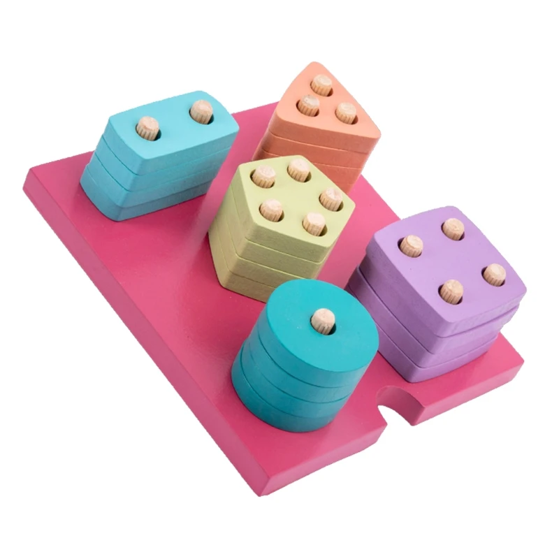 

Shape Matching Game Wooden Stacking Toy Geometric Building Block Brain Developmental Plugging Toy Kids Age 3 Funny Gift