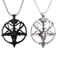 fashion retro pentagram god skull goat head pendant necklace luck satanism occult metal vintage silver plated star necklace