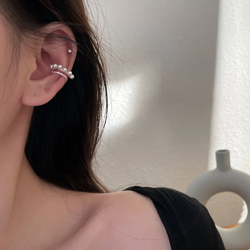 

Новые двухслойные жемчужные одинарные серьги для женщин без проколов серьги-клипсы кости корейские модные ювелирные изделия
