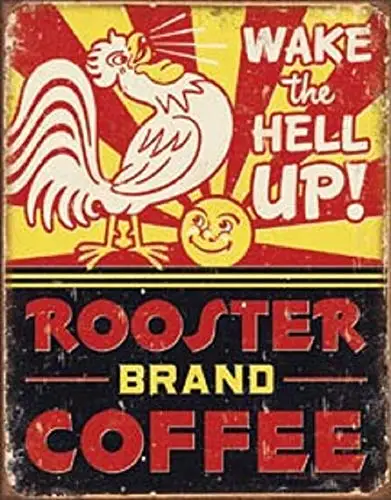 

Rooster Coffee Wake The Hell Up Metal Retro Vintage Tin Sign Bar Wall Decor Pos Metal Wall Art Decor Living Room Anime Poster