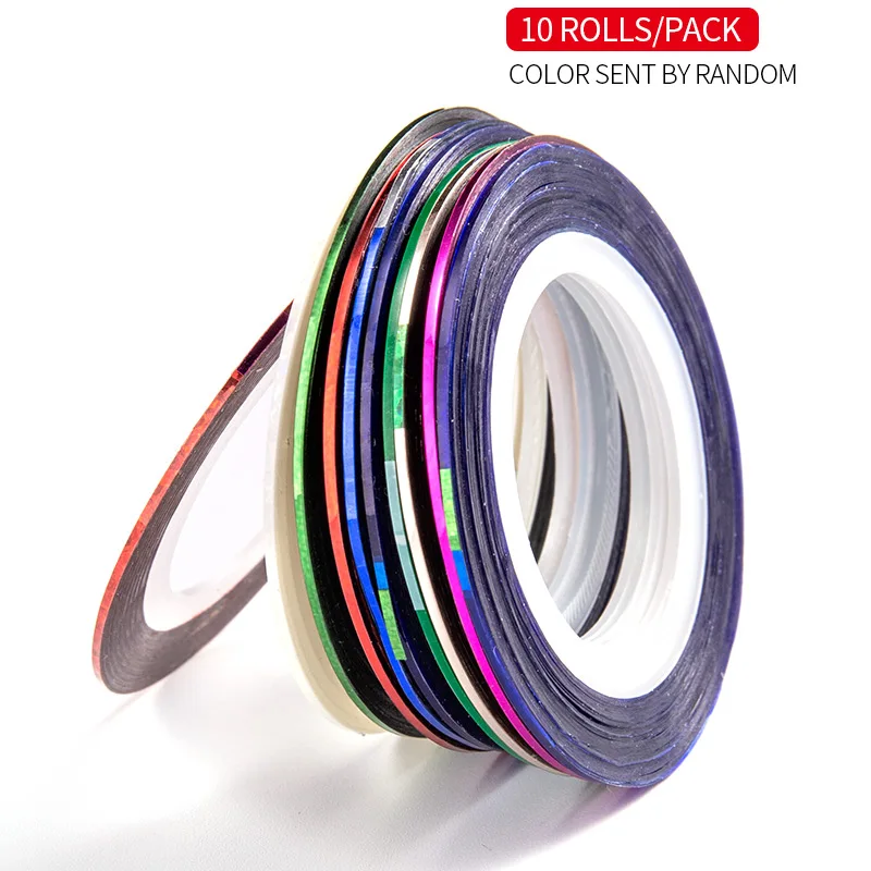 10 Rolls 10 шт многоцветные аксессуары для дизайна ногтей, рулоны, Полоска, Полоска, лента, линия, обёрточная бумага, советы, украшения, сделай сам, стикер, маникюр, профессиональный инструмент - Цвет: 10 Rolls