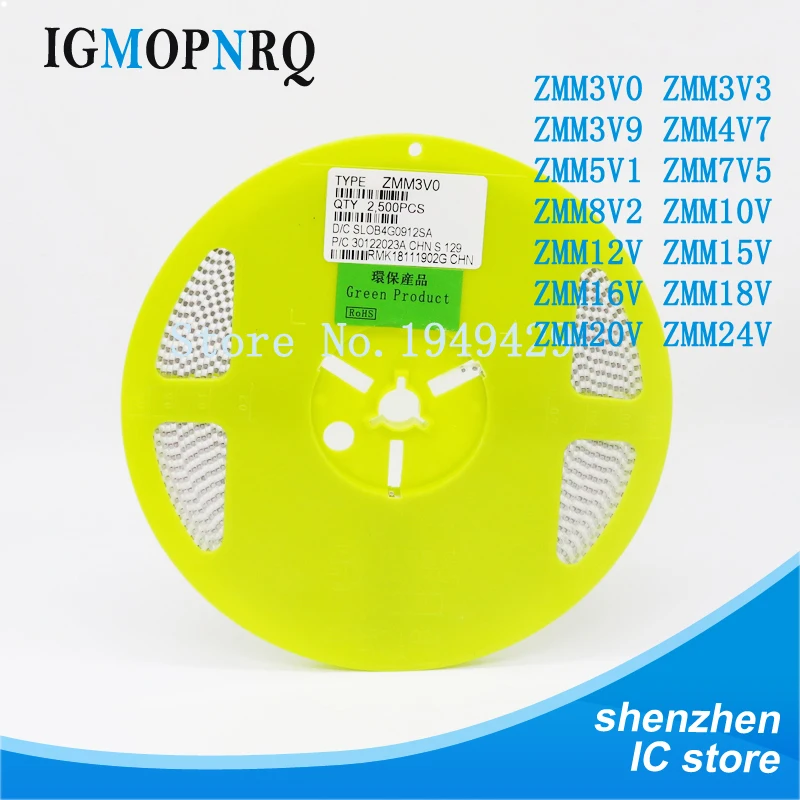 2500 шт./лот ZMM5V1 ZMM3V0 3V3 3V9 4V7 5V1 7V5 8V2 10V 12V 15V 16V 18V 20V 24V LL34 3,3 V 3V3 0,5 W 1/2W Диод Зенера SMD диод
