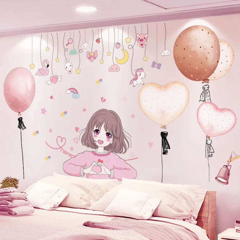 

[shijuekongjian] Cartoon Girl Wall Stickers DIY Balloons Wall Decals for Kids Room Baby Bedroom Nursery Dorm House Decoration
