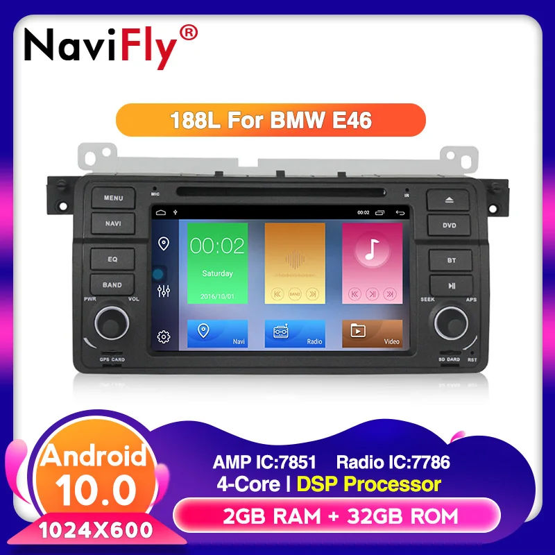 Navifly Android10.0 4G WIFI 32G ROM 2G RAM Автомобильный мультимедийный плеер для BMW/E46/M3/Rover/3 серии