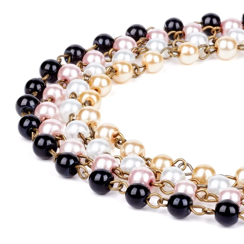 

5 Strands 6mm Bead Handmade Round Glass Pearl Beads with Eyepins Chains for Necklaces Bracelets Making Jewelry Finding