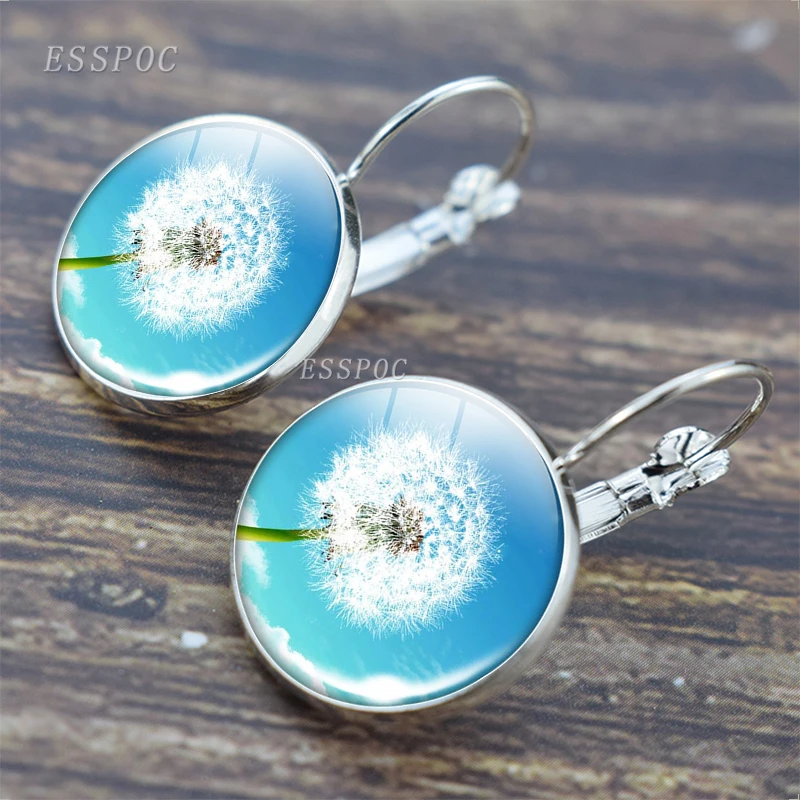 

Fashion Dandelion Earrings Simple Style Dandelion Flowers Hook Earing Glass Cabochon Jewelry Earrings Gifts for Women Girl Lover