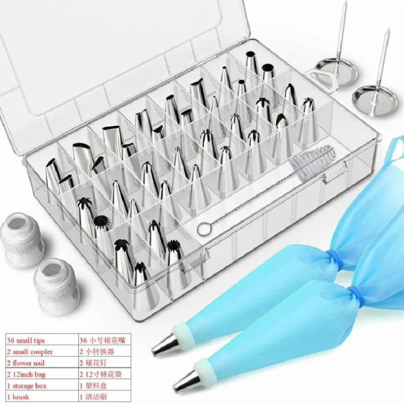 42pcs B IVYSHION 42 шт./компл. для украшения торта советы Наборы выпечки кексов глазури Кондитерские наконечники для выпечки Сумки сглаживателями цветок ногтей муфта - Цвет: 42pcs B