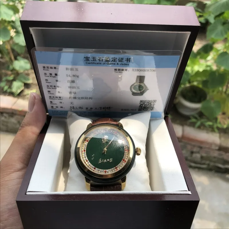 Andtianyu jade часы Натуральный и Тянь gold золото мужская модель кварцевые нефритовые часы персонаж стиль папа