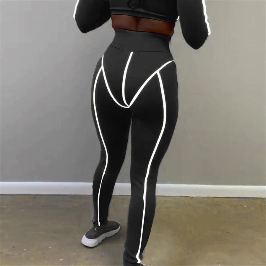 Спортивные Леггинсы со светоотражающими полосками женские леггинсы для фитнеса