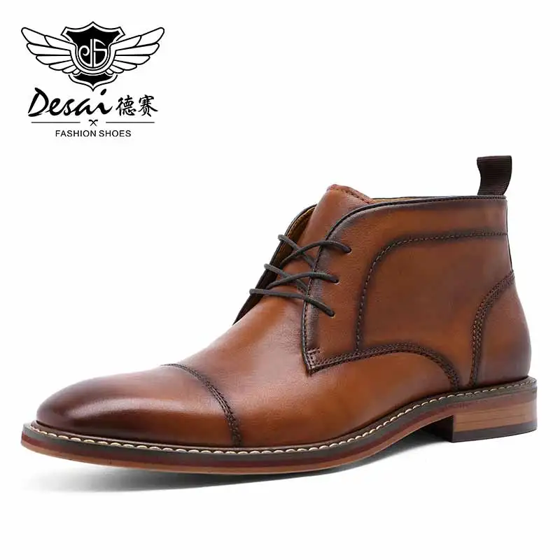 Desai Men Ankle Boots Plus Size 38-47 Male Dress Boots Pointed Toe Casual Genuine Leather Shoes High Quality Men Chelsea Boots