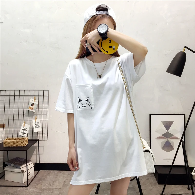 Футболка женская оверсайз с принтом кошки милая свободная парная одежда в стиле