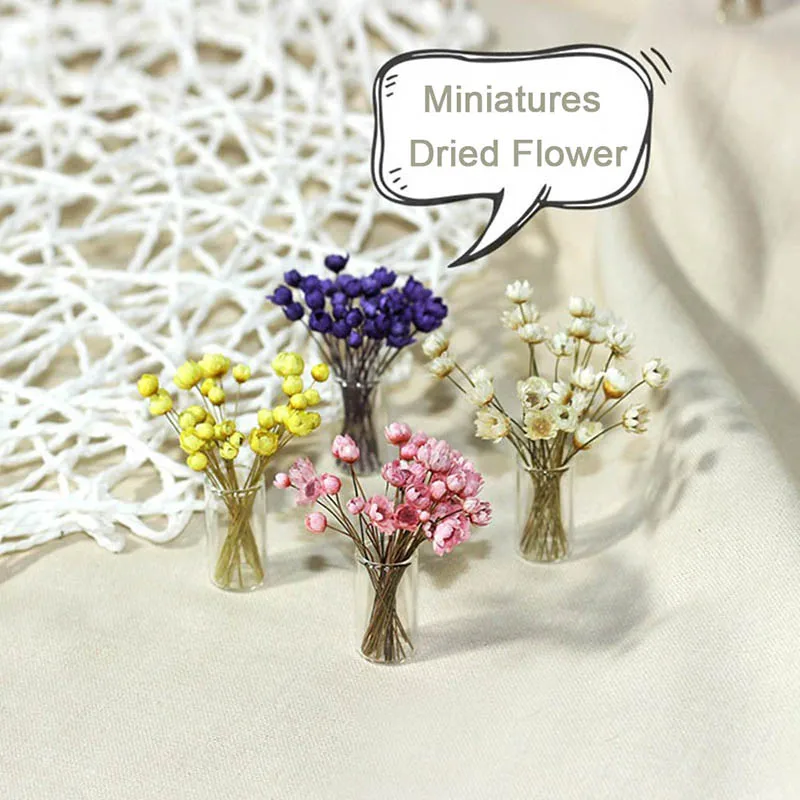 

Miniatures Dried Flower Glass Bottle Flower Arrangement Dollhouse Decoration