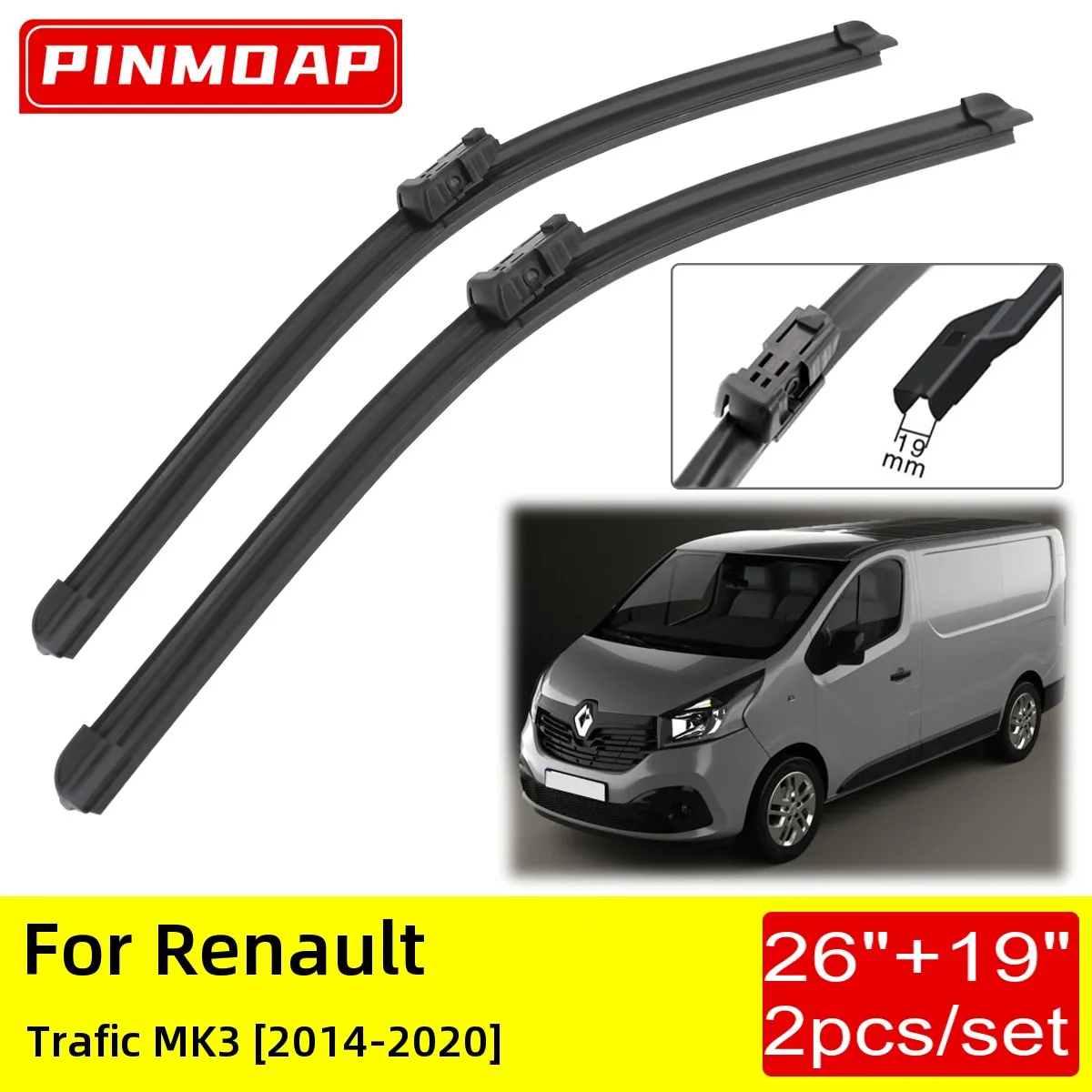 

Щетки стеклоочистителя передние резиновые для Renault Trafic MK3, 2014, 2015, 2016, 2017, 2018, 2019, 2020, 26 + 19 дюймов