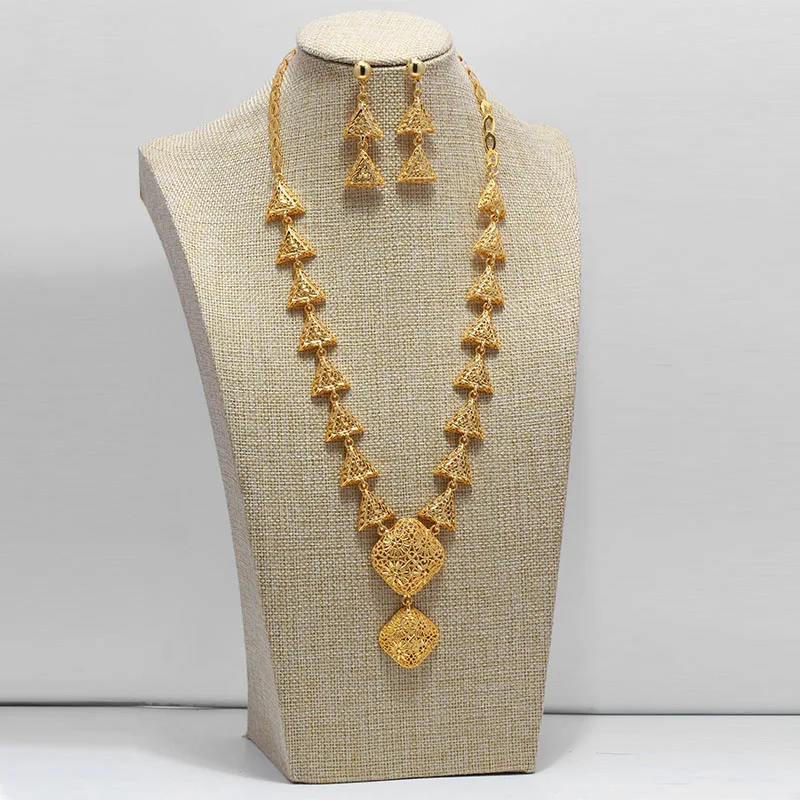 Комплект ювелирных изделий для женщин массивное ожерелье/серьги золотого цвета