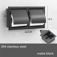 double wall bathroom roll paper box black recessed toilettissue paper holder all metal contruction 304 stainless steel