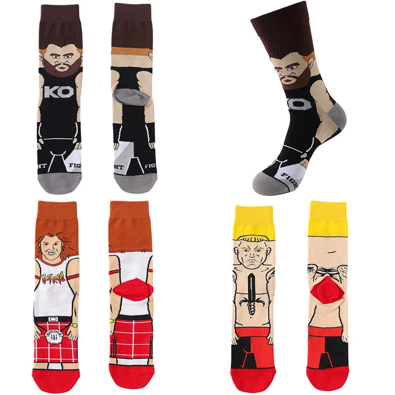 

Gift For Men Funny Man Socks Wrestling Series Pattern Middle Tube Movie Sports Men's Socks Seamless Knitted Crew Sock