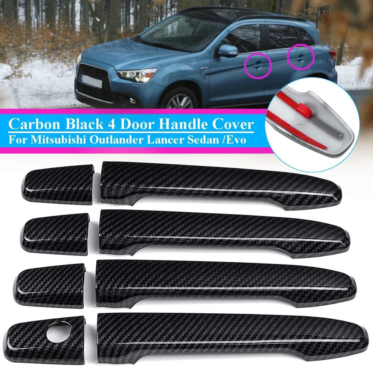 8 шт./комплект черные наклейки на дверную ручку из АБС пластика для Mitsubishi Outlander ASX