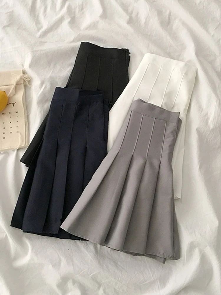 

Юбка-трапеция с высокой талией в студенческом стиле, весна-лето 2021, новое женское платье, облегающая плиссированная юбка