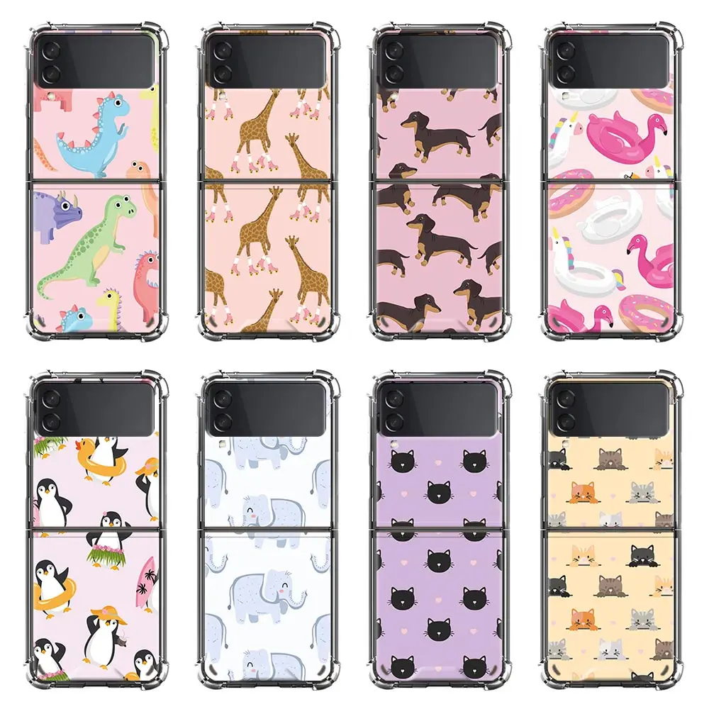 

Airbag Case For Samsung Galaxy Z Flip3 Soft Waterproof Cover For ZFlip 3 5G Clear Phone Coques Funda Cute Cartoon Cat Dog