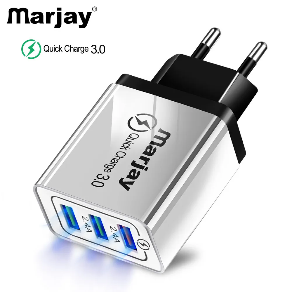 Marjay 3 порта быстрое зарядное устройство QC 0 USB для телефона EU вилка мобильного Samsung