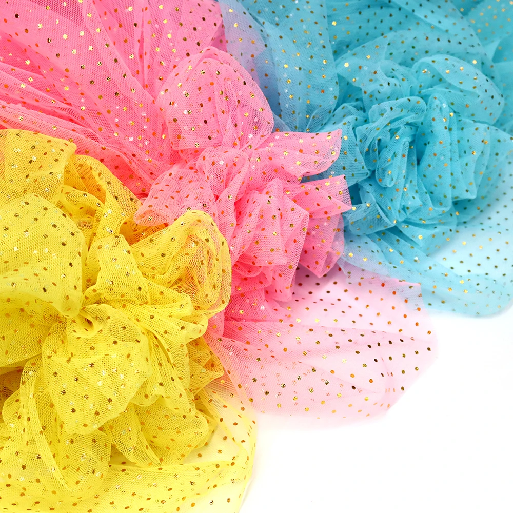 160cm Golden Dotted Tulle Fabric Mesh For DIY Girls Summer Dress Princess Skirts Handmade Sewing Garment Curtain Table Cover