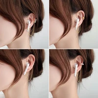 origin summer statement simulation pearl headset chain clip earring for women girls long tassel metal irregular earring jewelry